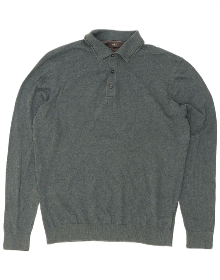 Marks & Spencer Pull Col Polo Homme Vert Moyen Coton