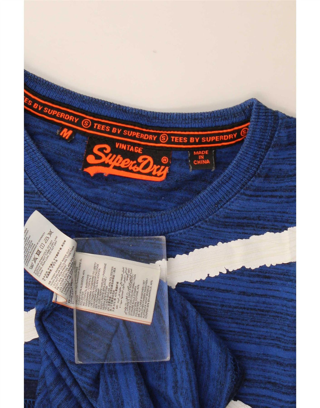 Superdry T-Shirt Regular Graphic Homme Bleu Moyen Rayé Coton