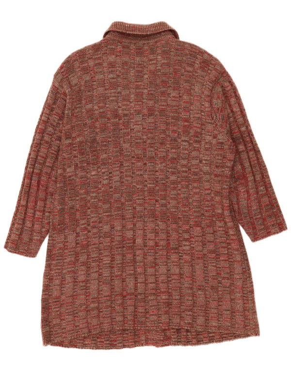 ELENA MIRO Pull cardigan long pour femme UK 16 Large Marron Géométrique