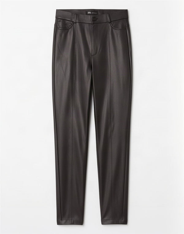 Zara Pantalon skinny en simili cuir pour femme Medium W28 L29 Noir Polyuréthane