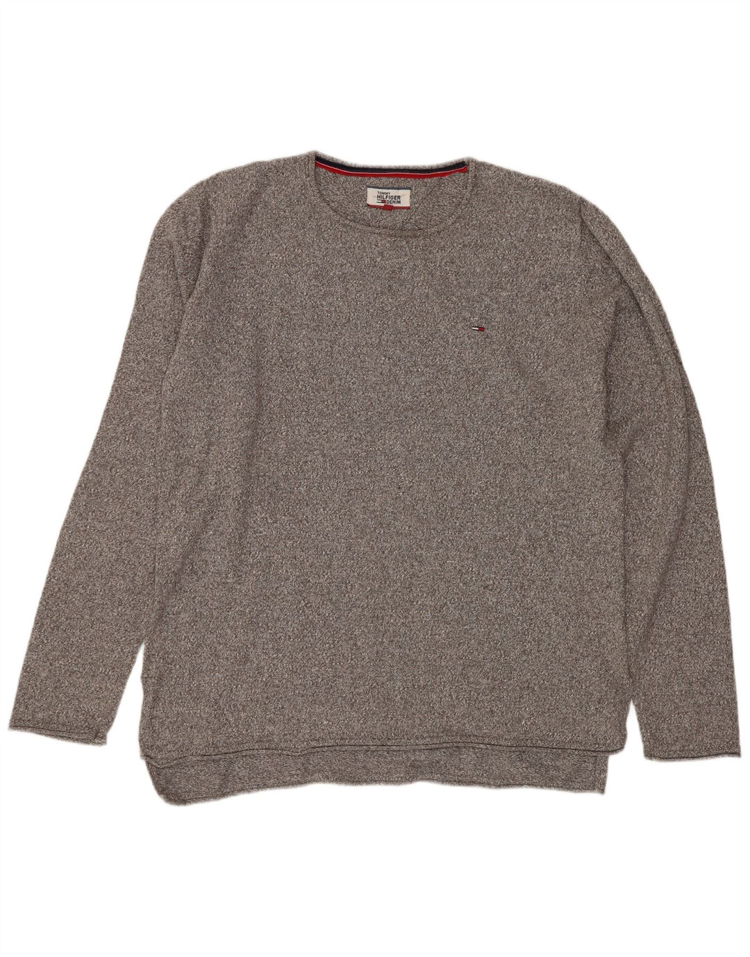 Tommy Hilfiger Pull Col Ras du Cou Homme Gris Moyen Moucheté Coton