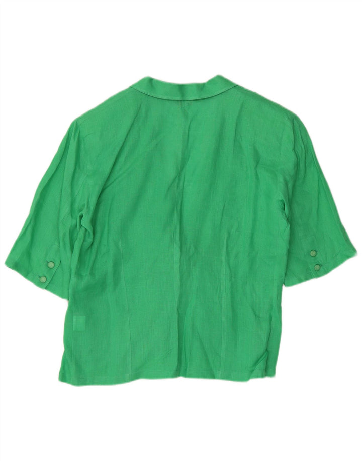 vintage Femme Manches Courtes 1 Bouton Blazer Veste IT 44 Lin Vert Moyen