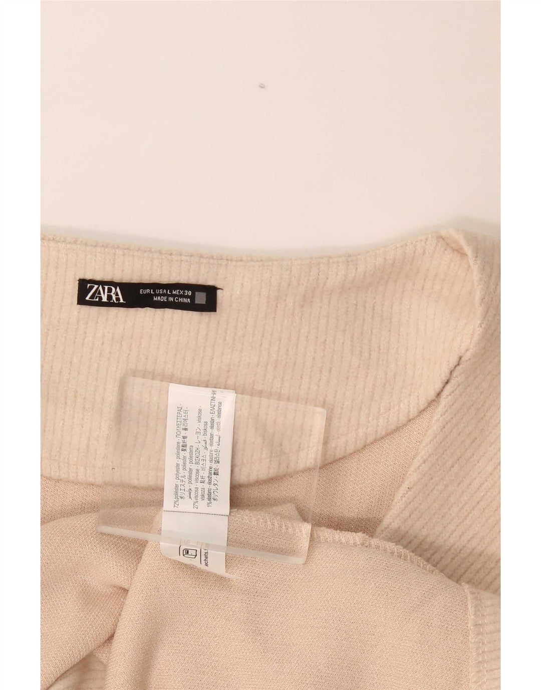 Zara Chemisier à manches longues pour femme UK 14 Large Beige Polyester