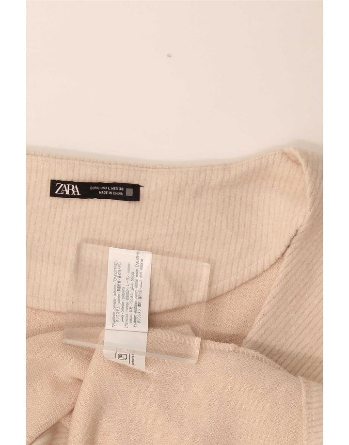 Zara Chemisier à manches longues pour femme UK 14 Large Beige Polyester