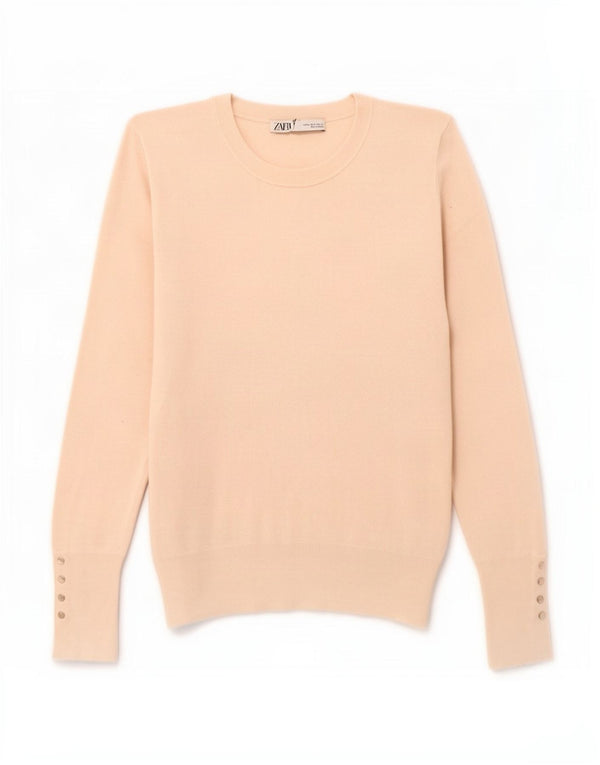Zara Pull ras du cou pour femme UK 10 Petite Viscose Beige
