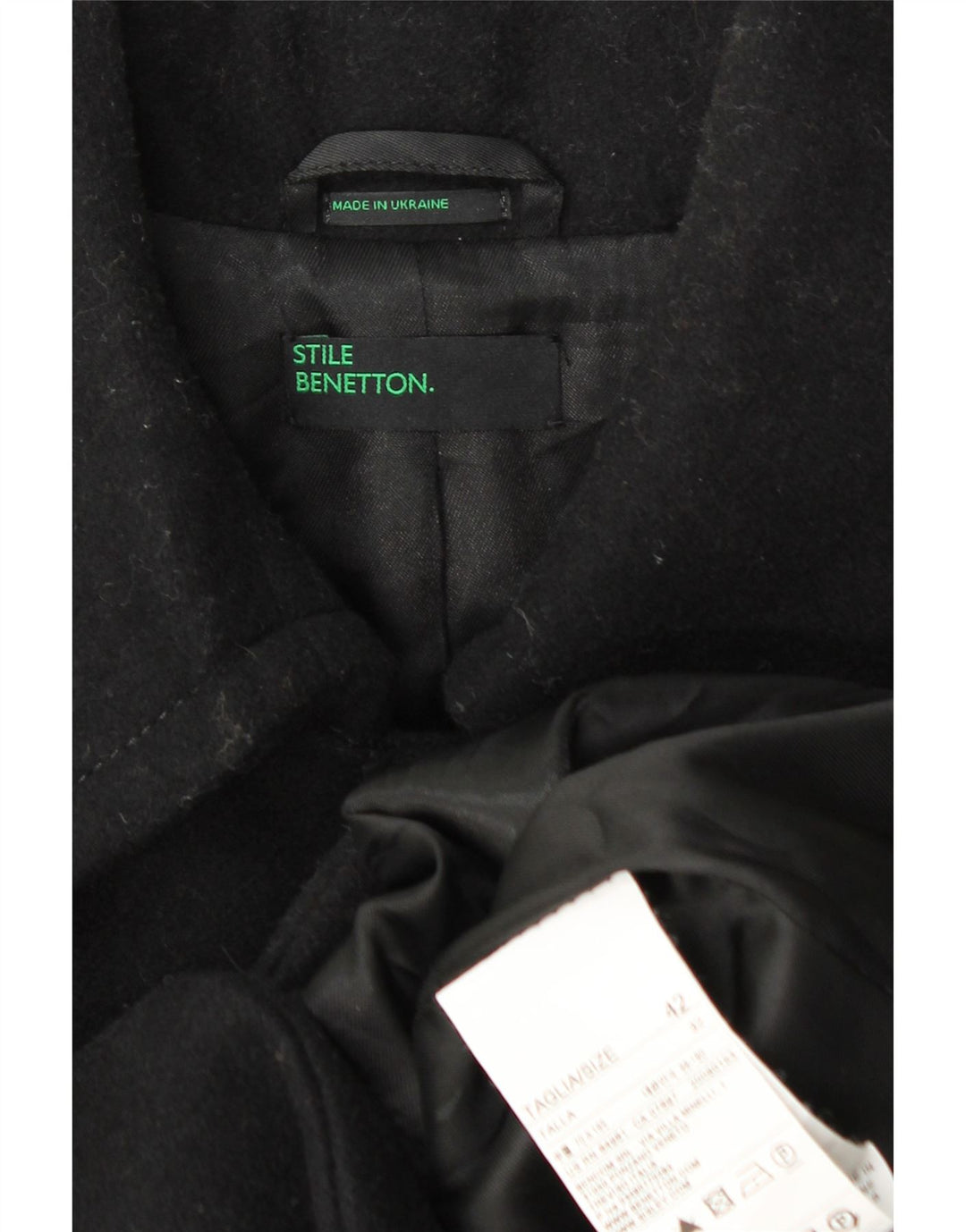 Benetton Pardessus Femme IT 42 Laine Noir Moyen