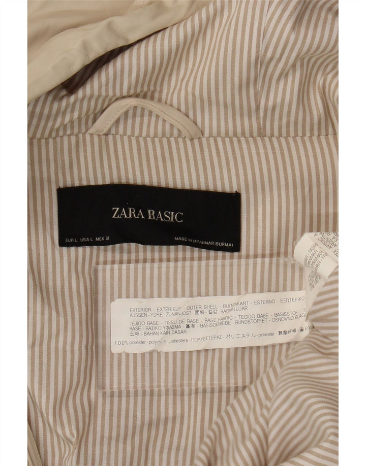 Zara Manteau coupe-vent à capuche pour femme UK 16 Large Beige Polyester