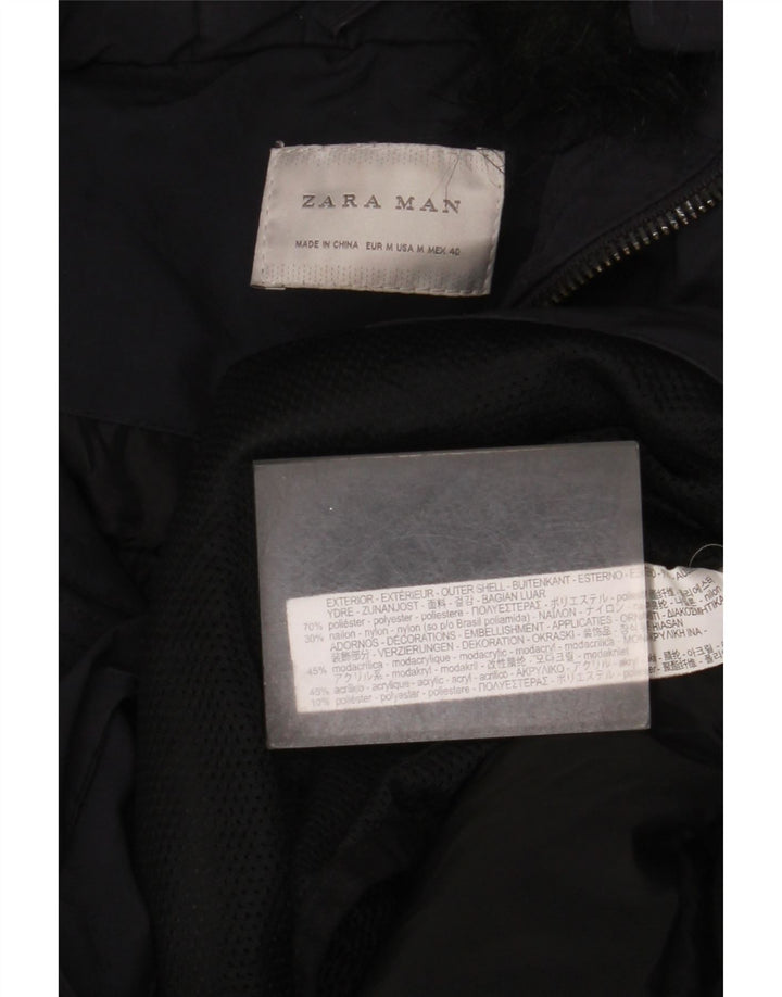 Zara Manteau matelassé à capuche pour homme UK 38 Bleu marine moyen Polyester