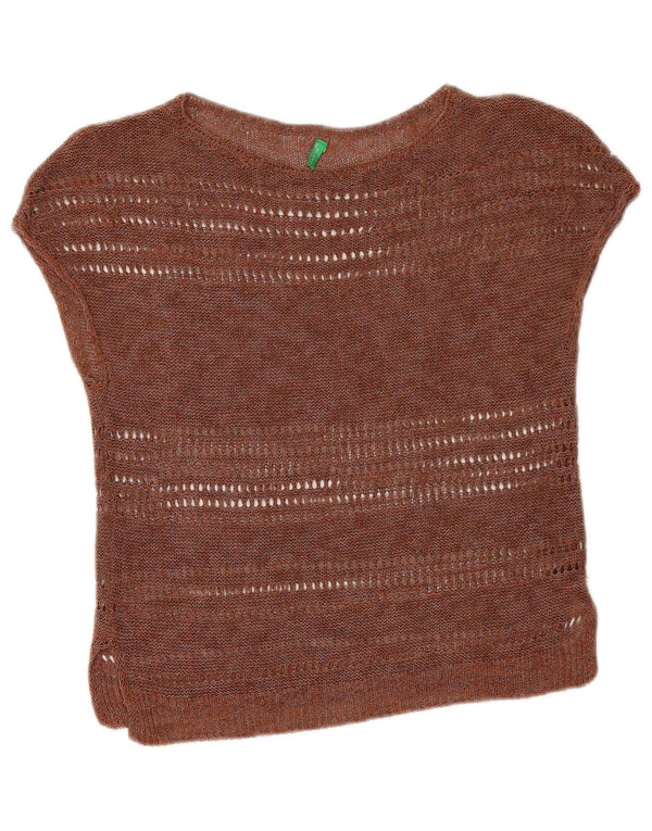 Benetton Haut court en tricot pour femme UK 12 Marron moyen