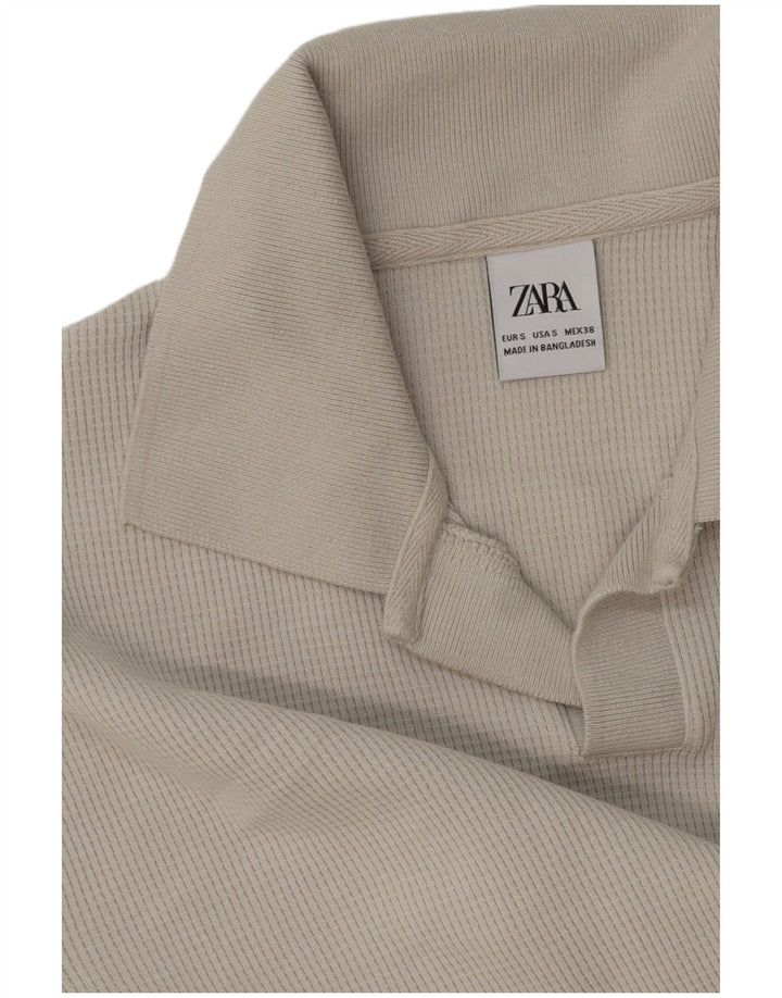 ZARA Homme Pull Col Polo Petit Gris Coton