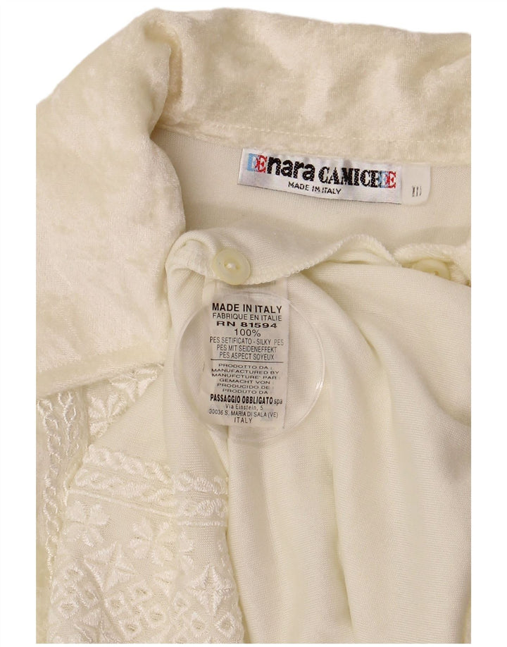 ENARA CAMICE Chemisier en velours pour femme UK 12 Soie florale blanc cassé moyen