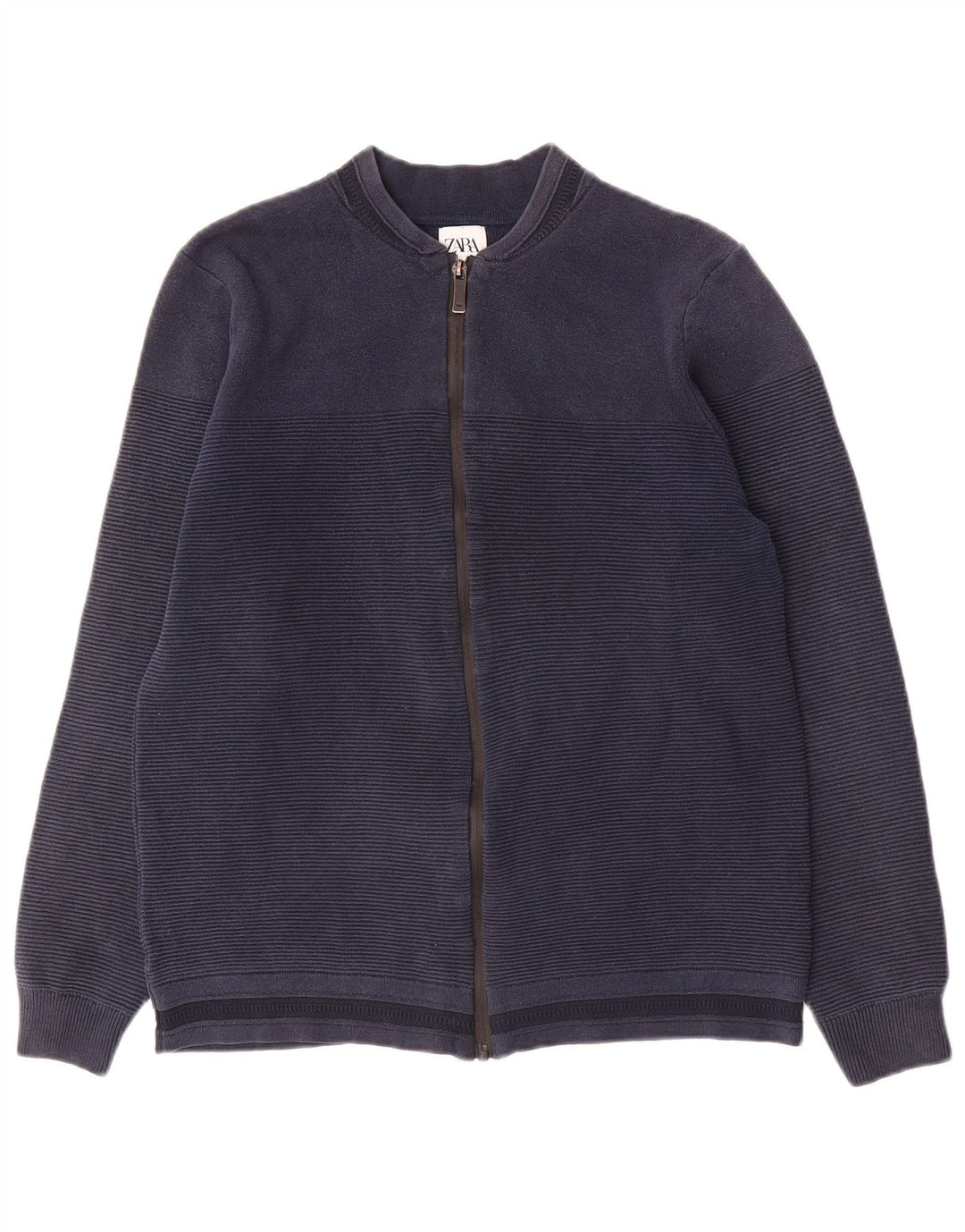 Zara Homme Cardigan Pull Bleu Marine Moyen Rayure Fine