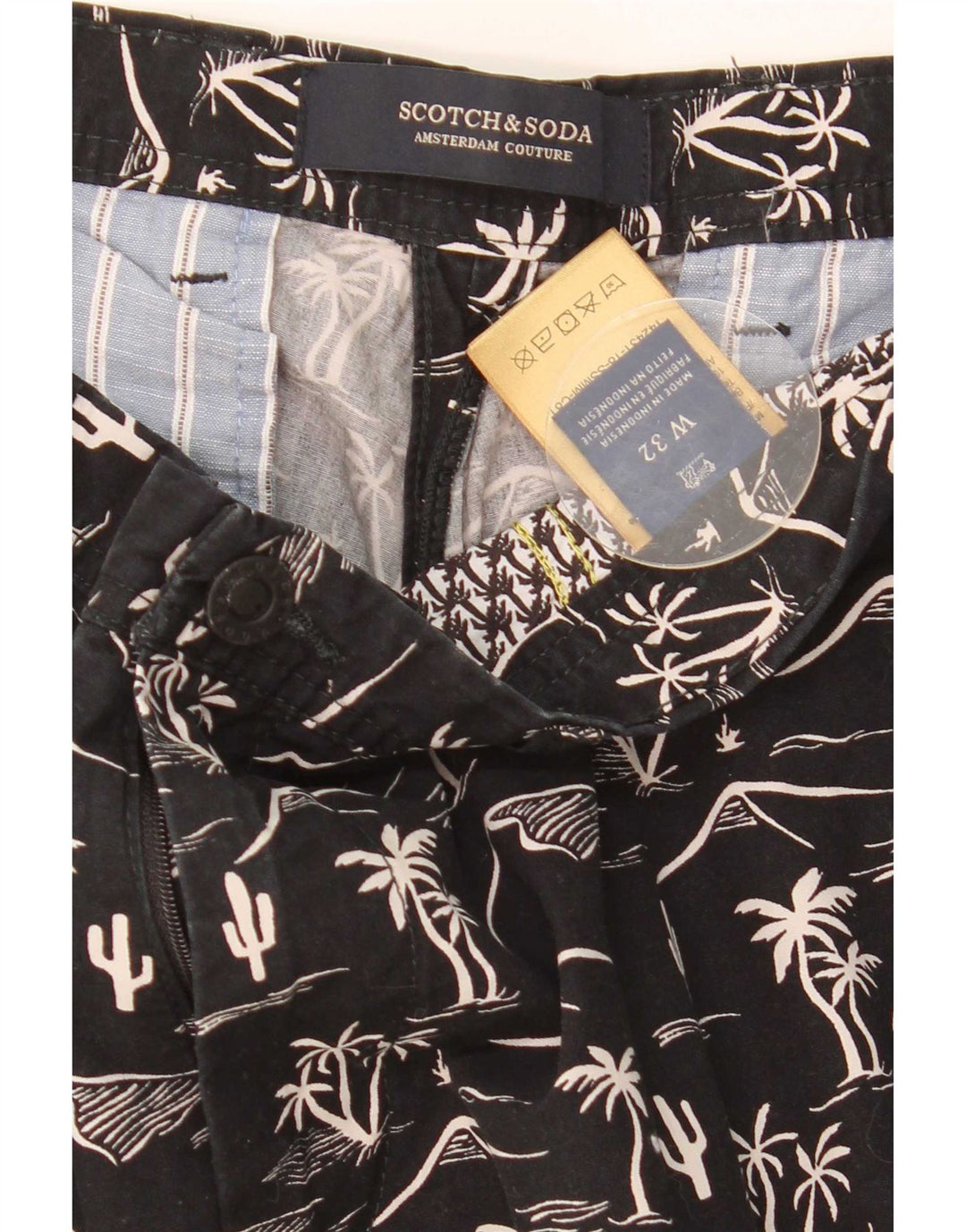 Scotch & Soda Short Chino à Motif Abstrait W32 Homme Noir Moyen Hawaïen
