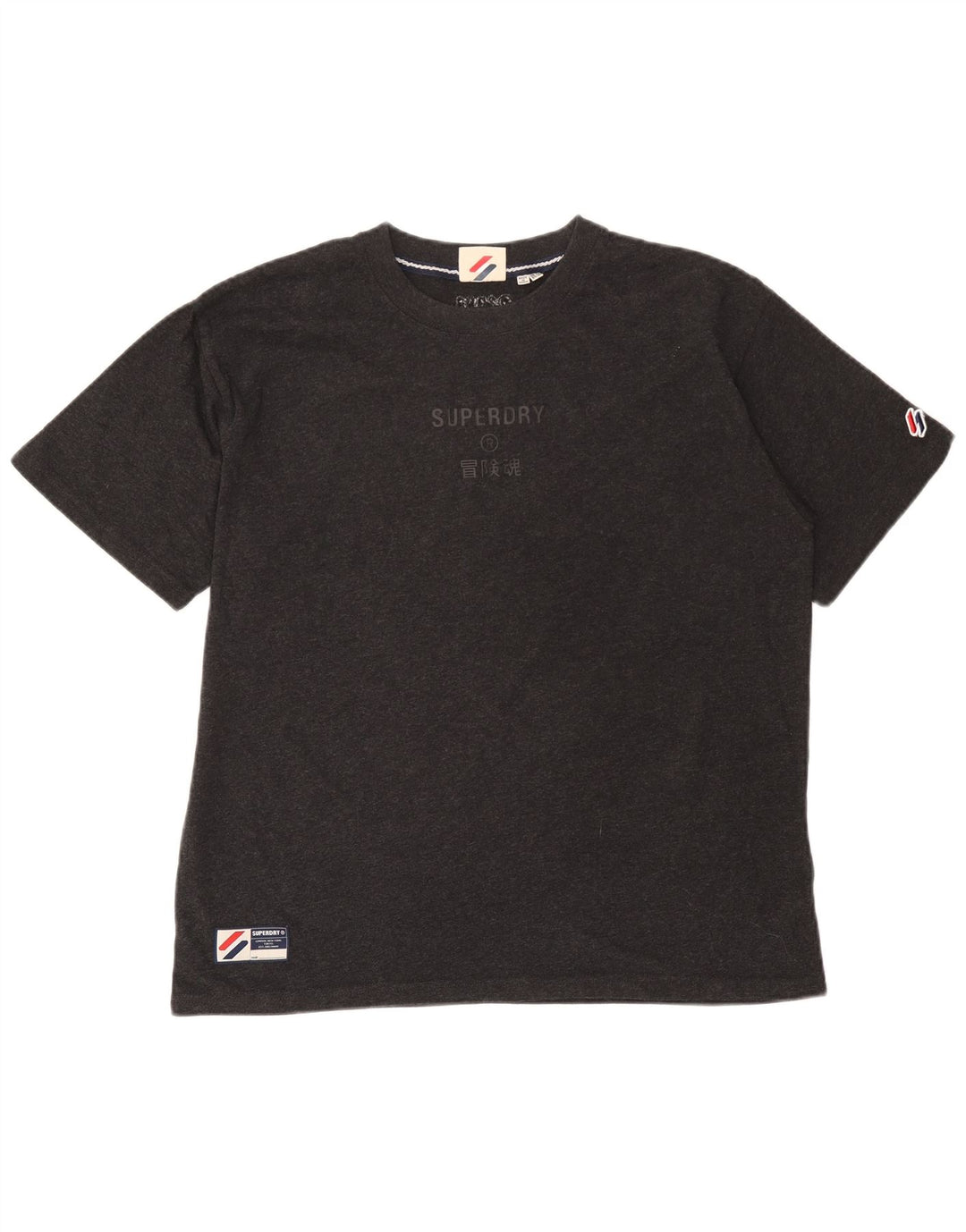 Superdry T-shirt graphique pour femme UK 14 Large Gris Coton