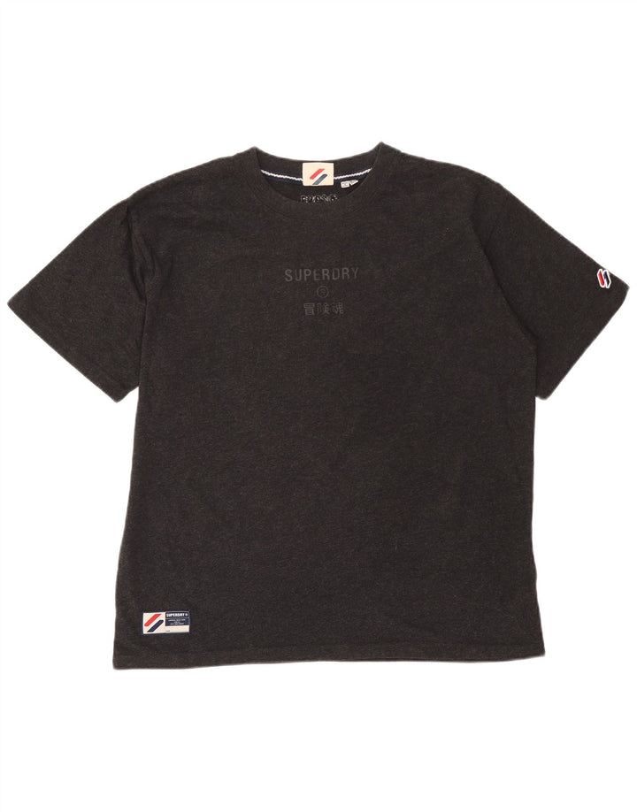Superdry T-shirt graphique pour femme UK 14 Large Gris Coton