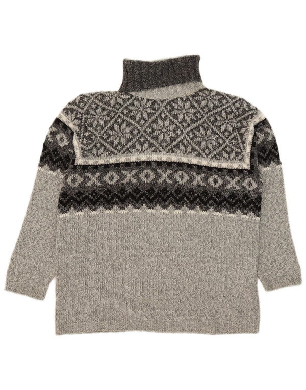vintage Femmes Roll Neck Jumper Pull UK 14 Moyen Gris Fair Isle Acrylique