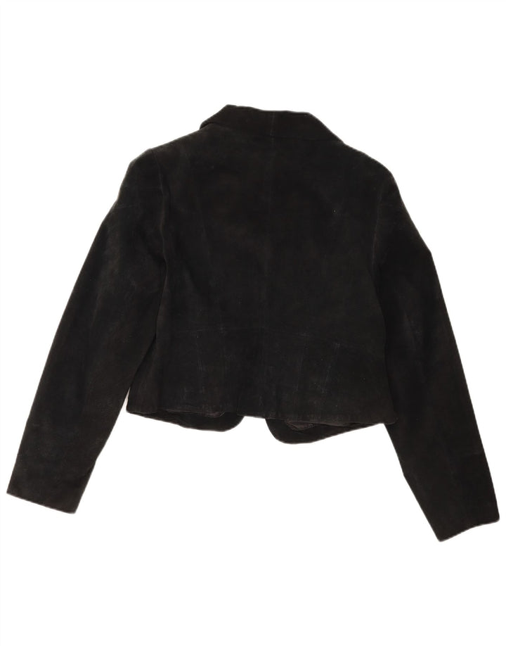 vintage Femme Suède Boléro Veste IT 40 Petit Noir