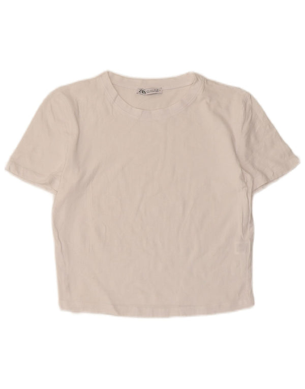 Zara Womens Crop T-Shirt Top UK 14 Grand Coton Blanc