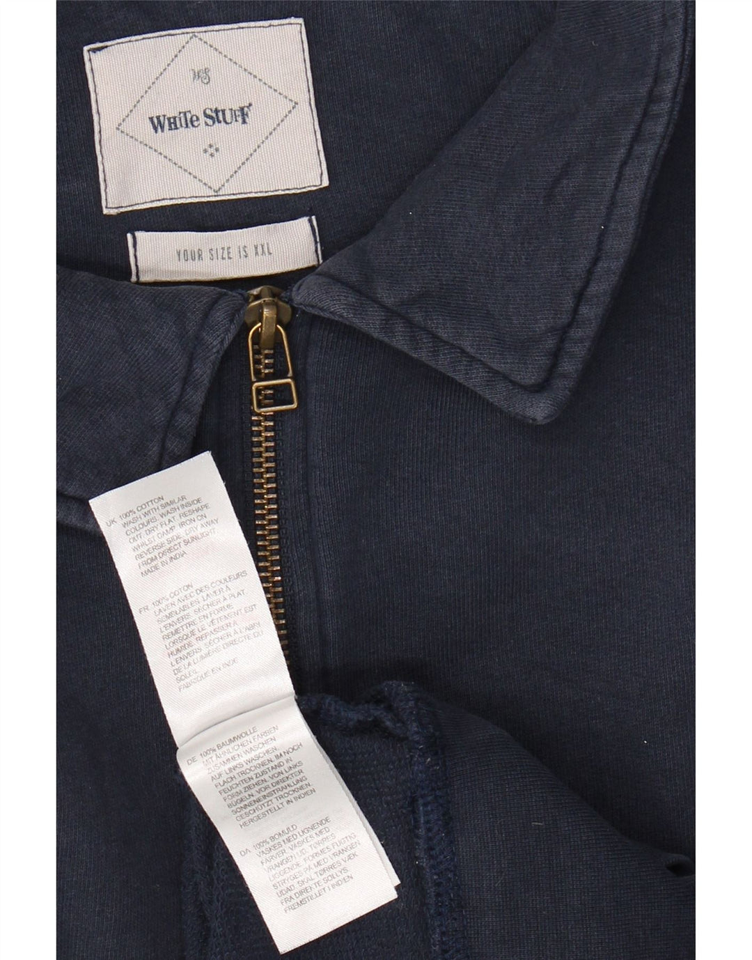 WHITE STUFF Sweat-shirt à col polo pour hommes 2XL Bleu marine Coton