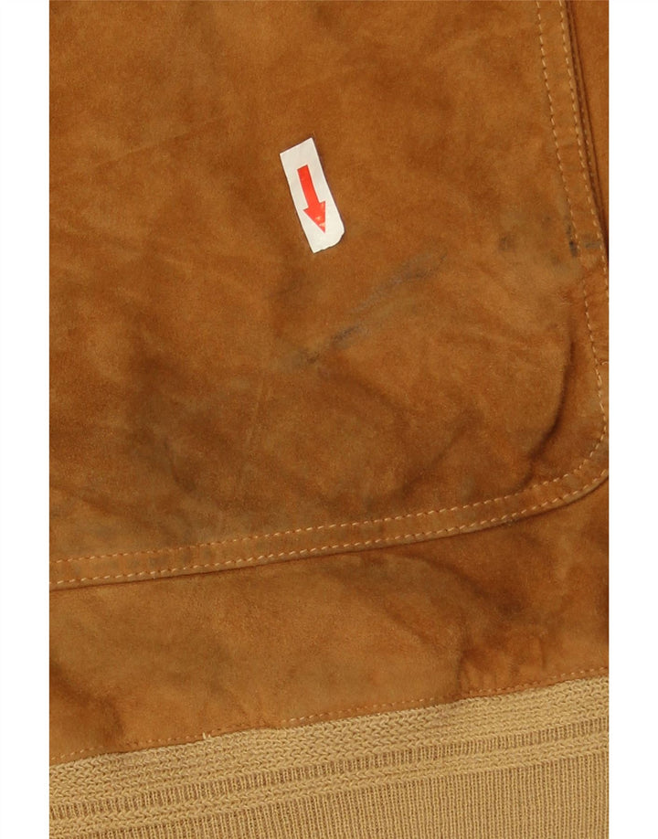 vintage Mens Suede Bomber Jacket UK 44 2XL Cuir Marron