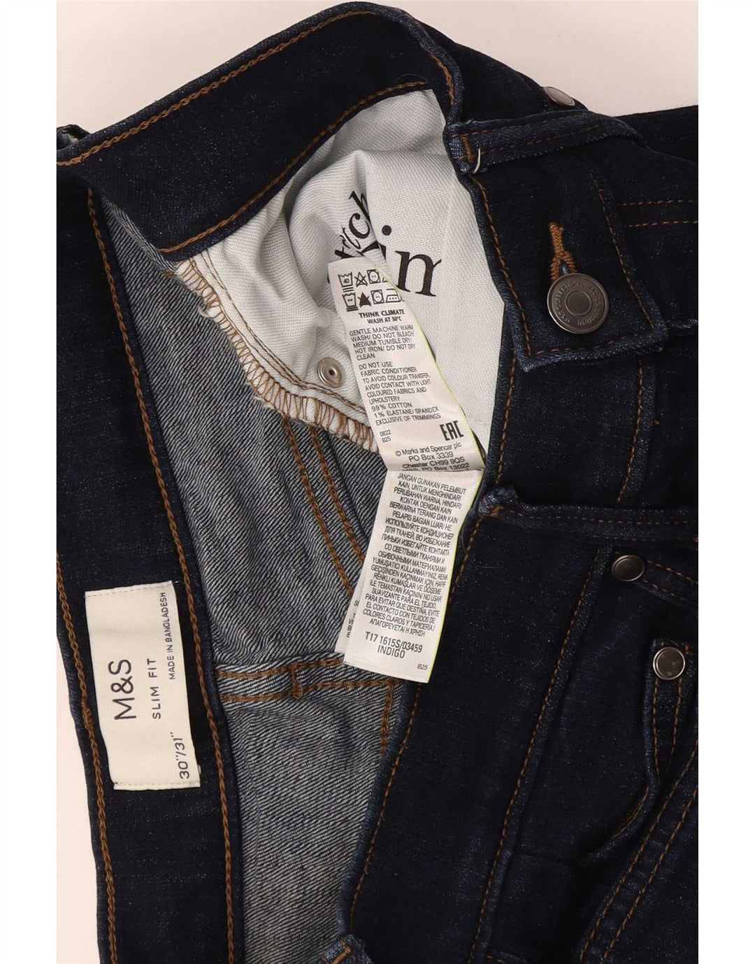 Marks & Spencer Jean Slim Homme W30 L31 Bleu Marine Coton
