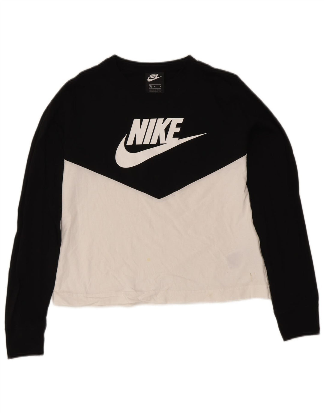 Nike Haut graphique à manches longues pour femme UK 12 Coton color block noir moyen