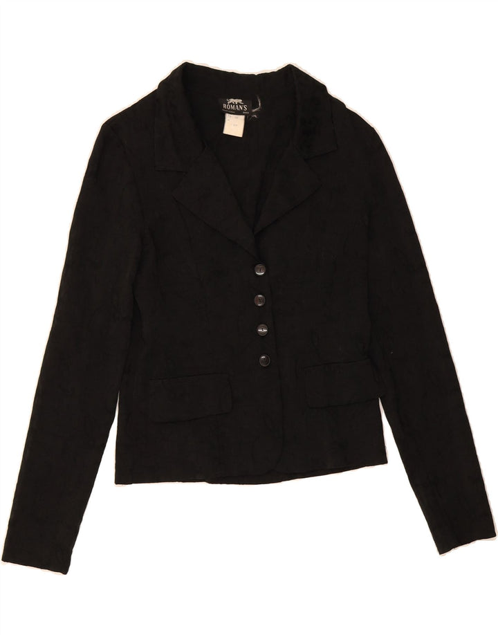 ROMAN'S Womens 4 Button Blazer Jacket IT 46 Large Black Polyester Vintage Roman's and Second-Hand Roman's from Messina Hembry 