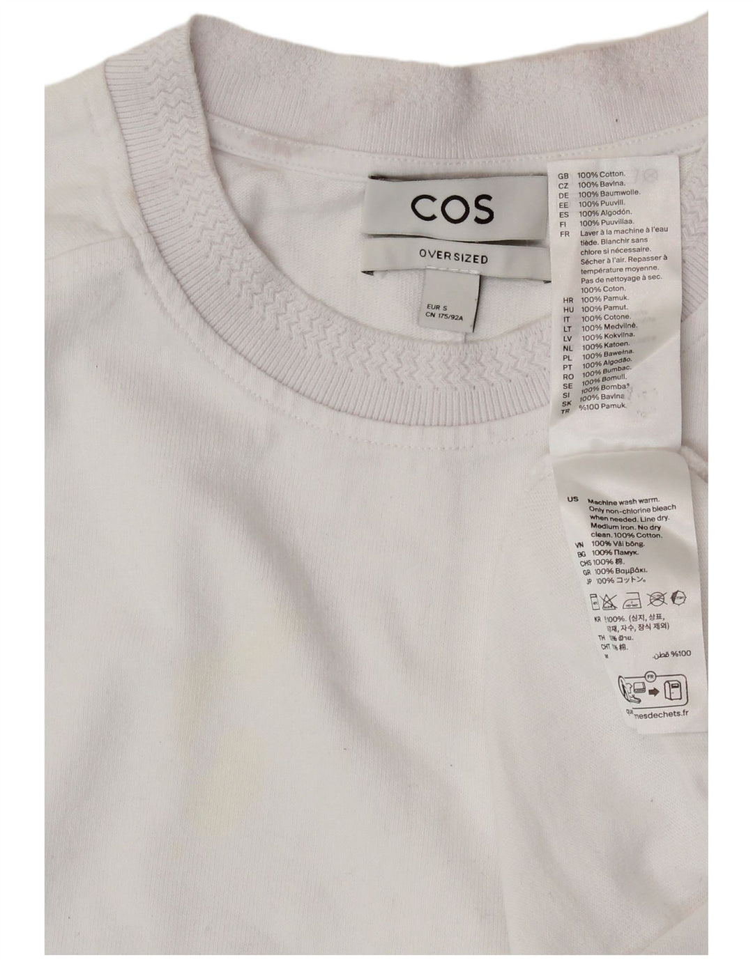 COS T-Shirt surdimensionné pour hommes, petit coton blanc
