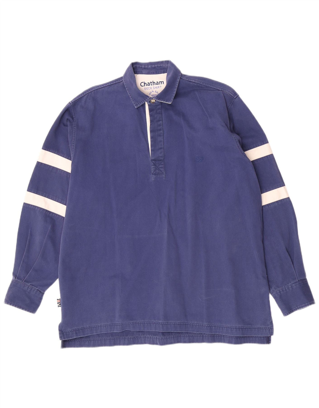 Chatham Mens Yachting Pull Chemise Bleu Marine Rayé Coton