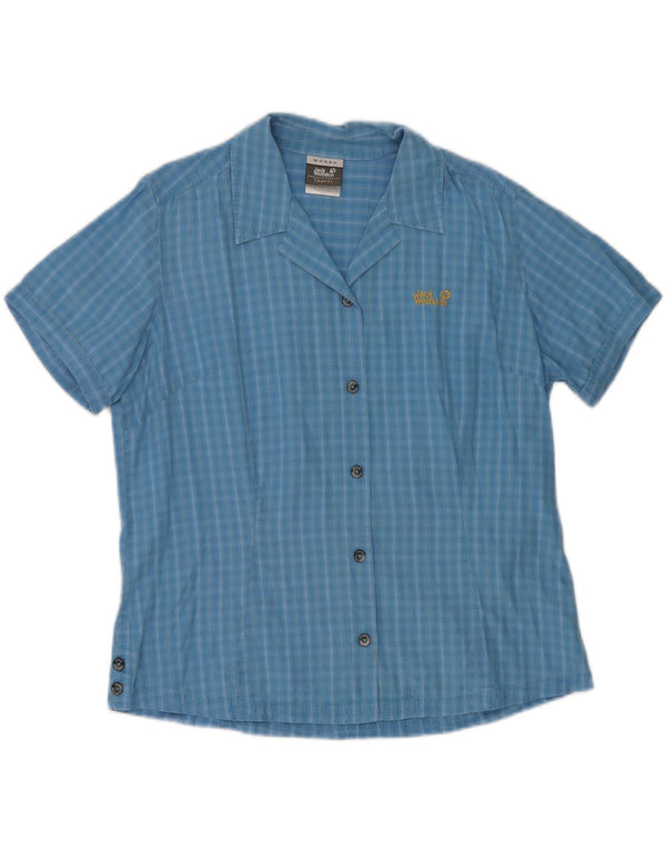 Jack Wolfskin Chemise à manches courtes pour femme UK 14/16 Grand carreaux bleus Lyocell