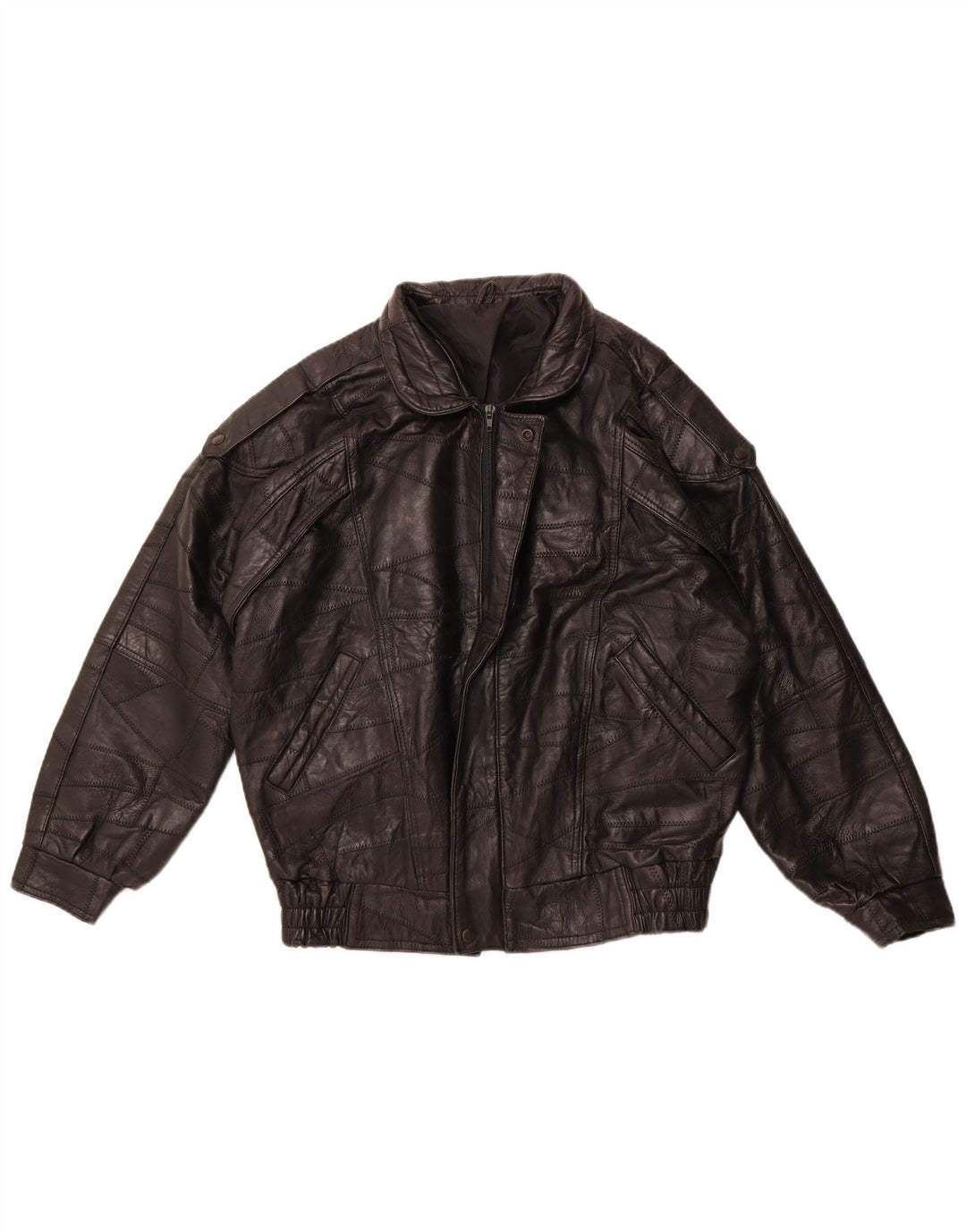 VINTAGE Veste en cuir coupe ample militaire pour homme UK 36 Petit patchwork noir