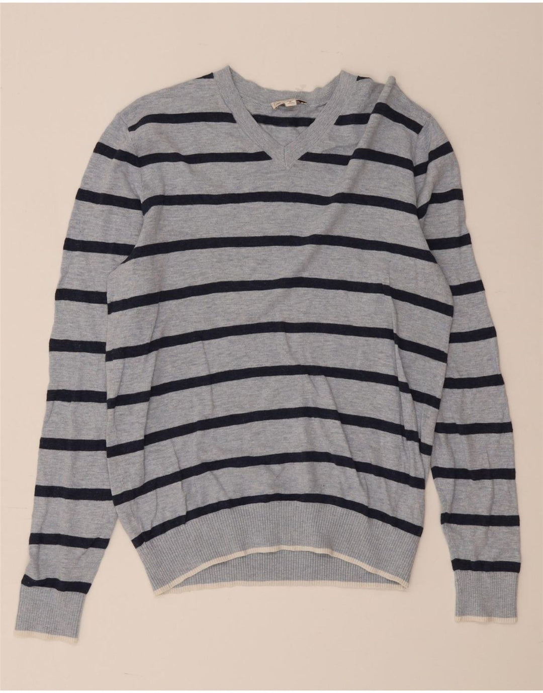 Gap Pull Col V Homme Bleu Moyen Rayé Coton