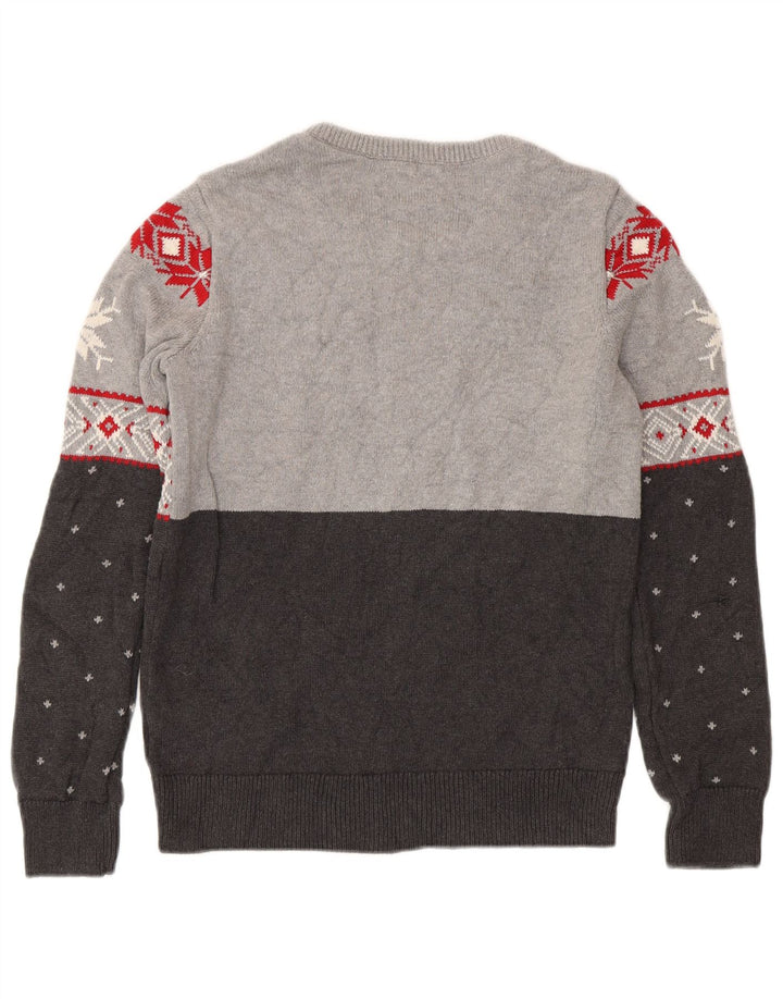 Chaps Pull col bateau pour homme en coton Fair Isle Gris Taille S
