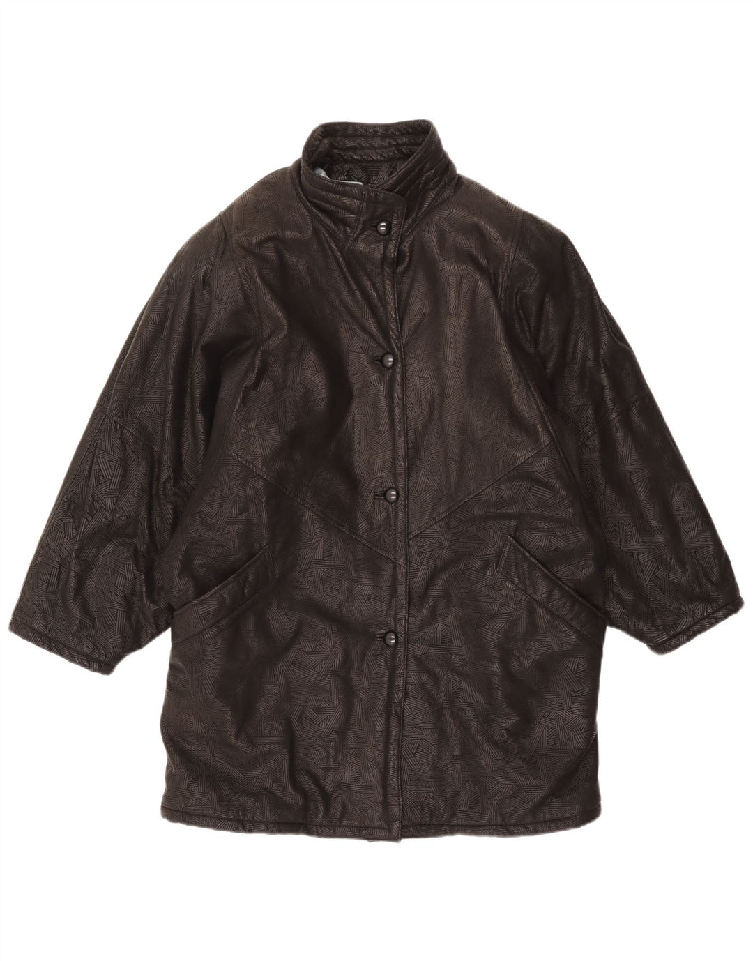 vintage Femmes Manteau en cuir surdimensionné UK 20 2XL Noir Géométrique