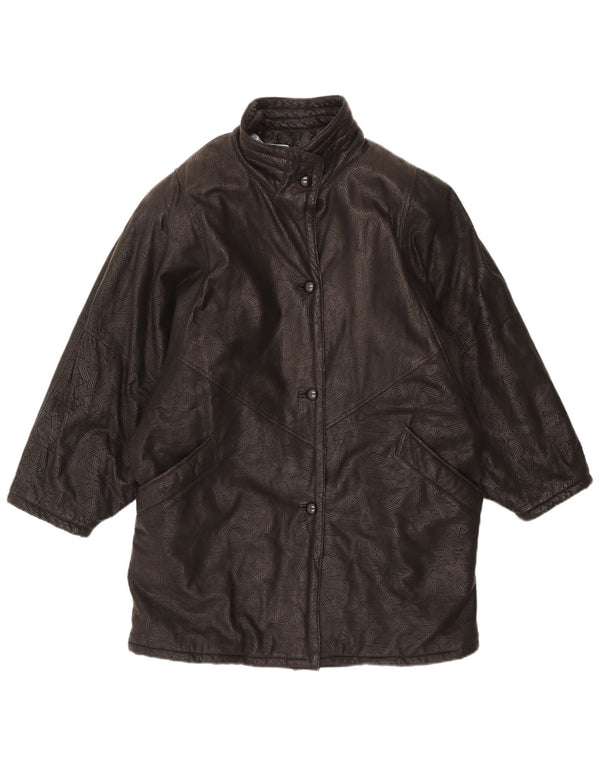 vintage Femmes Manteau en cuir surdimensionné UK 20 2XL Noir Géométrique