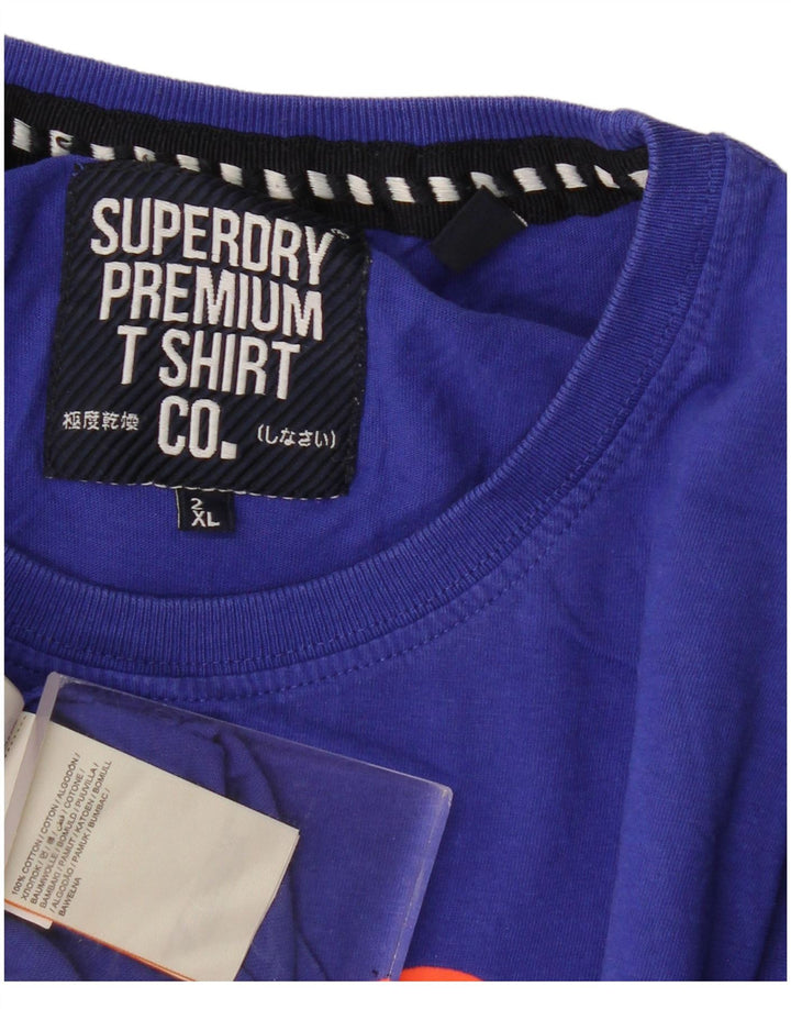 Superdry T-Shirt Graphique Homme Top 2XL Bleu Coton