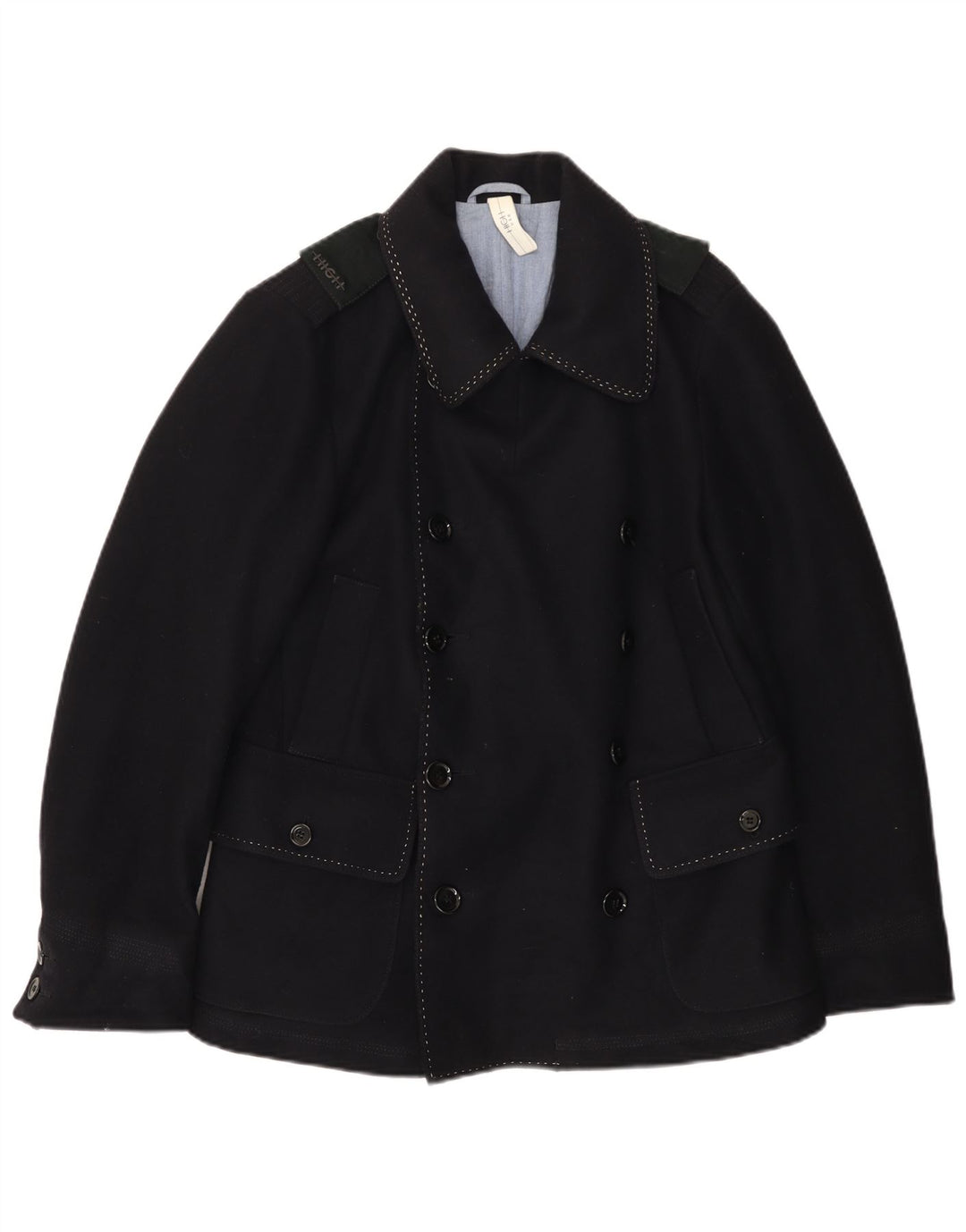 VINTAGE Caban Homme IT 46 Petite Laine Bleu Marine