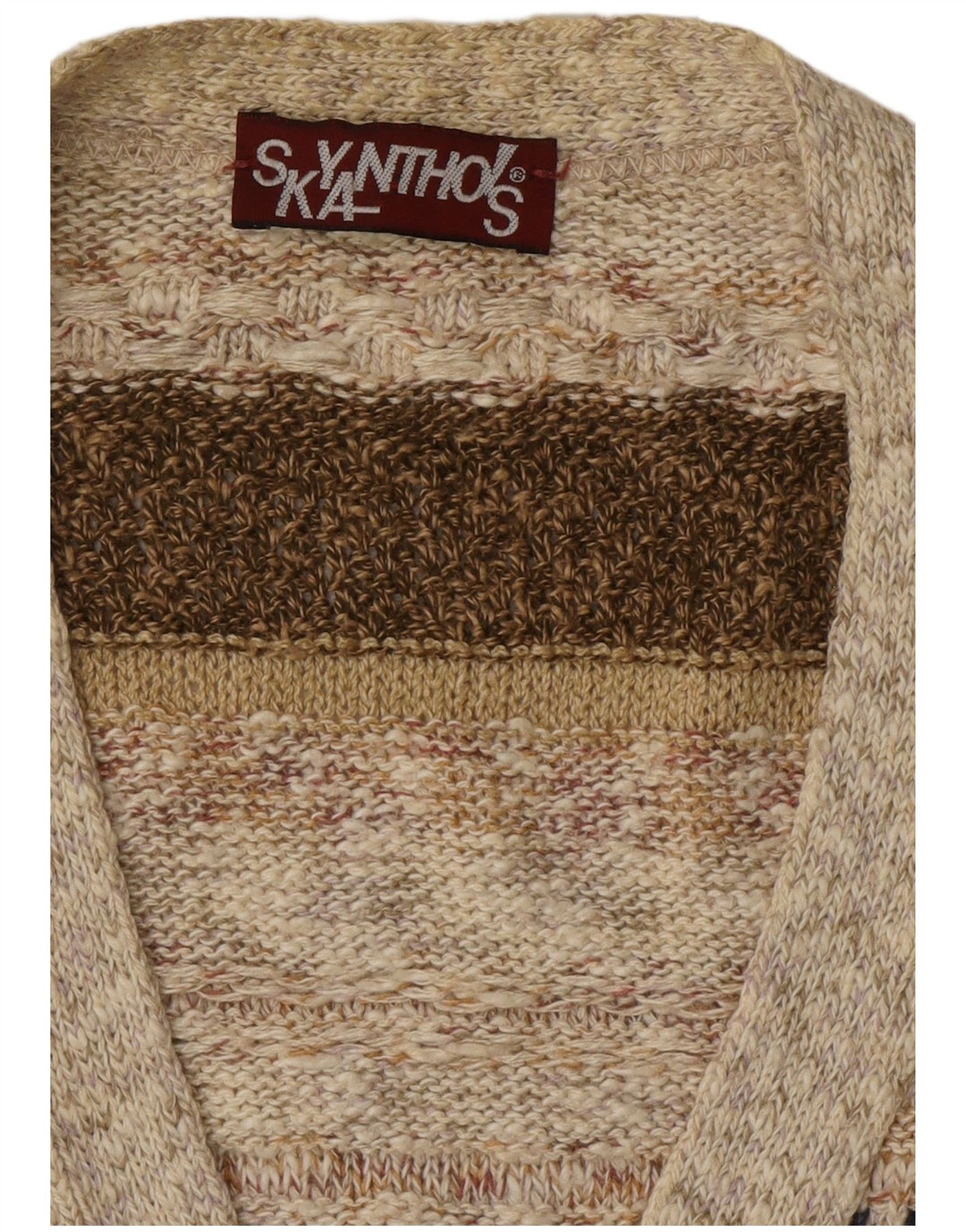 VINTAGE Pull Cardigan Homme Grand Beige Rayé