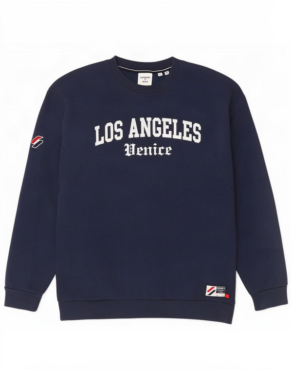 Superdry Homme Graphic Sweatshirt Jumper Petit Bleu Marine Coton
