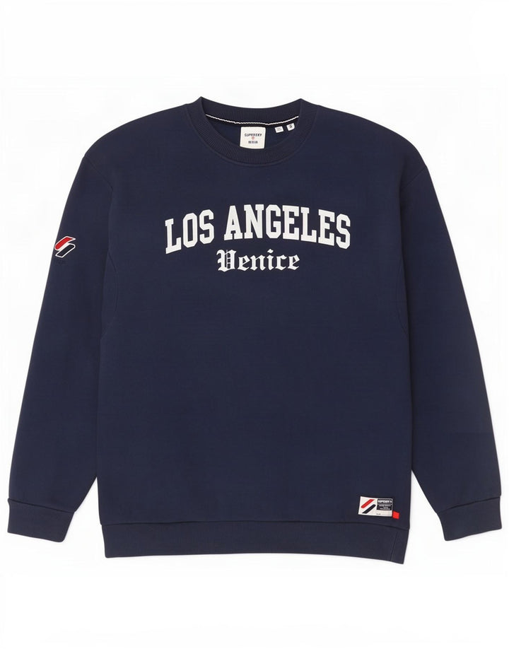 Superdry Homme Graphic Sweatshirt Jumper Petit Bleu Marine Coton