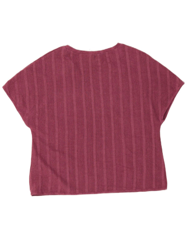 Marks & Spencer T-Shirt Femme Top UK 14 Large Marron Rayé Polyester