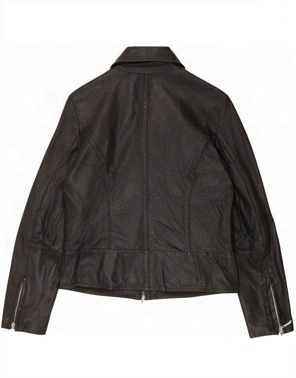 veste en cuir femme vintage IT 42 Moyen Noir