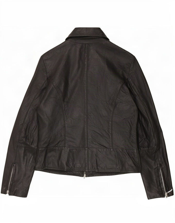 veste en cuir femme vintage IT 42 Moyen Noir