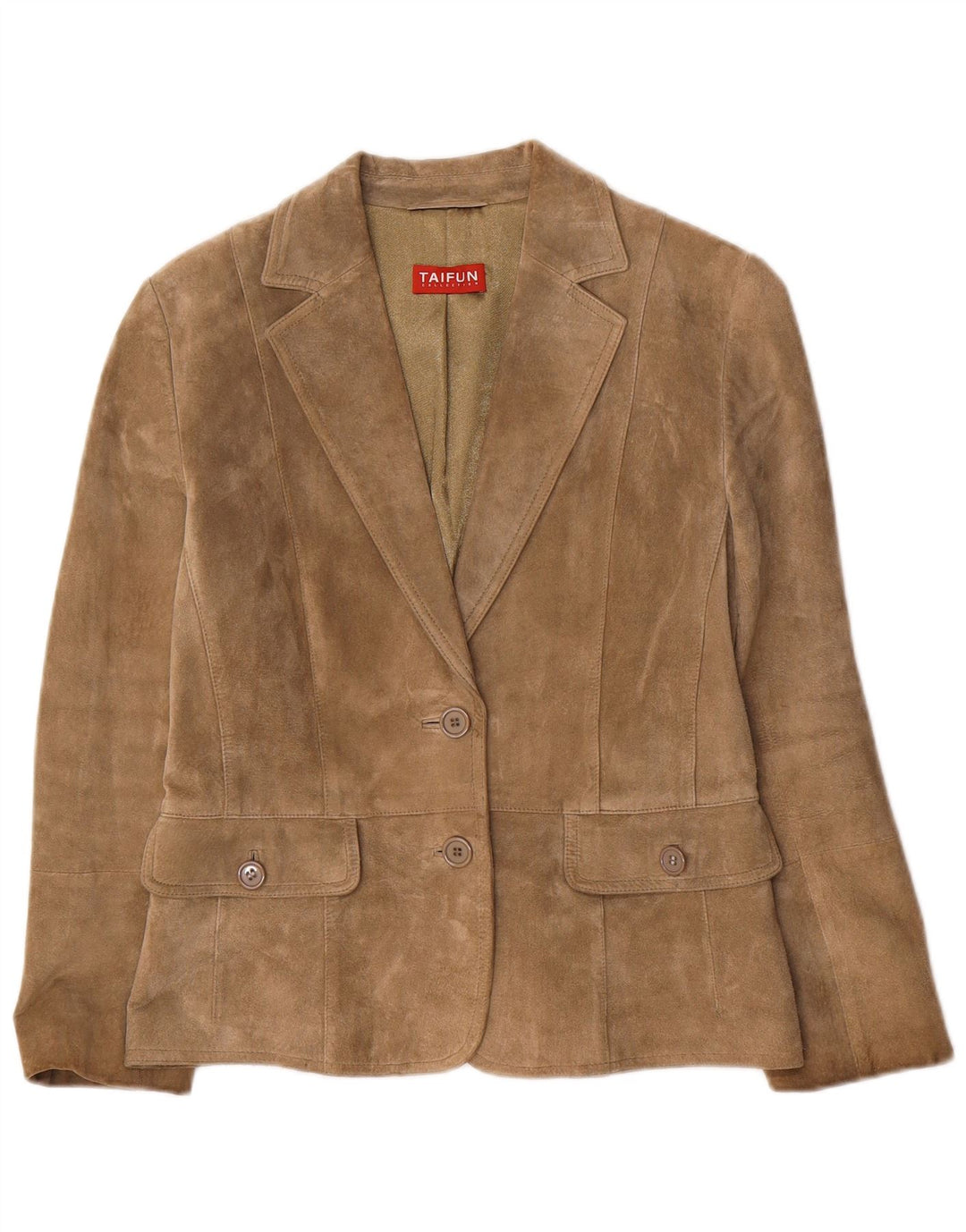 Taifun Veste blazer en daim à 2 boutons pour femme UK 10 Petit cuir kaki