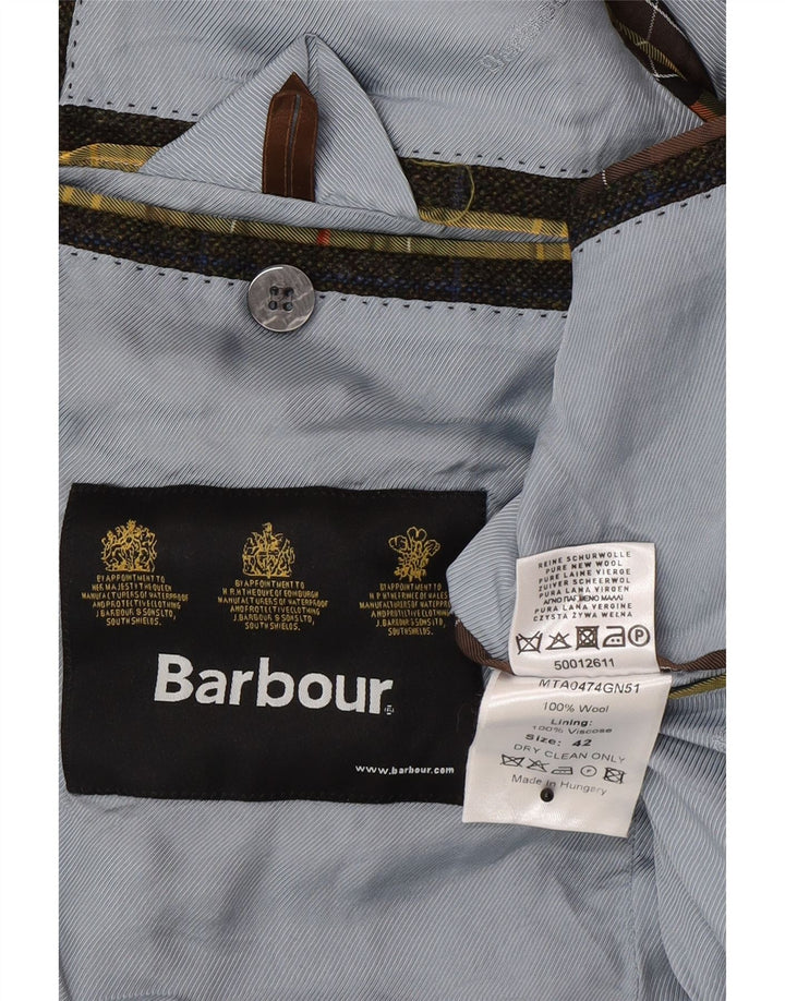 Barbour Veste blazer à 2 boutons pour homme UK 42 en laine à carreaux kaki