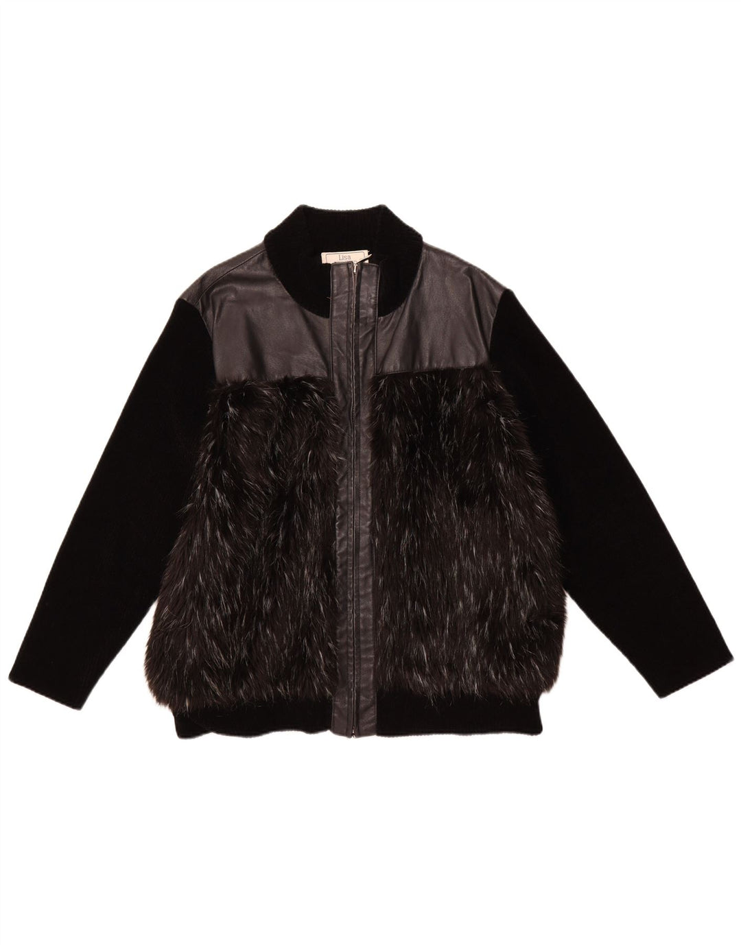 VINTAGE Veste en cuir femme UK 18 XL Cuir noir