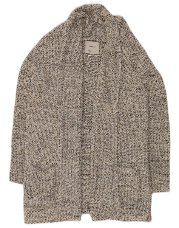Zara Womens Open Cardigan Sweater UK 14 Gris Moyen Moucheté