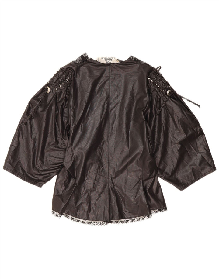 VINTAGE Femme 3/4 Manches Cardigan Top UK 10 Petit Noir