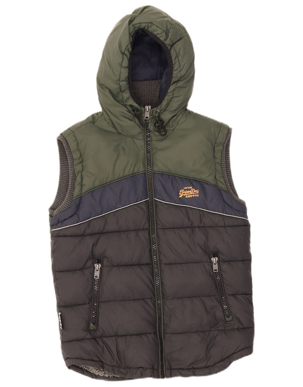Superdry Gilet rembourré à capuche pour homme UK 38 Medium Noir Colorblock Nylon