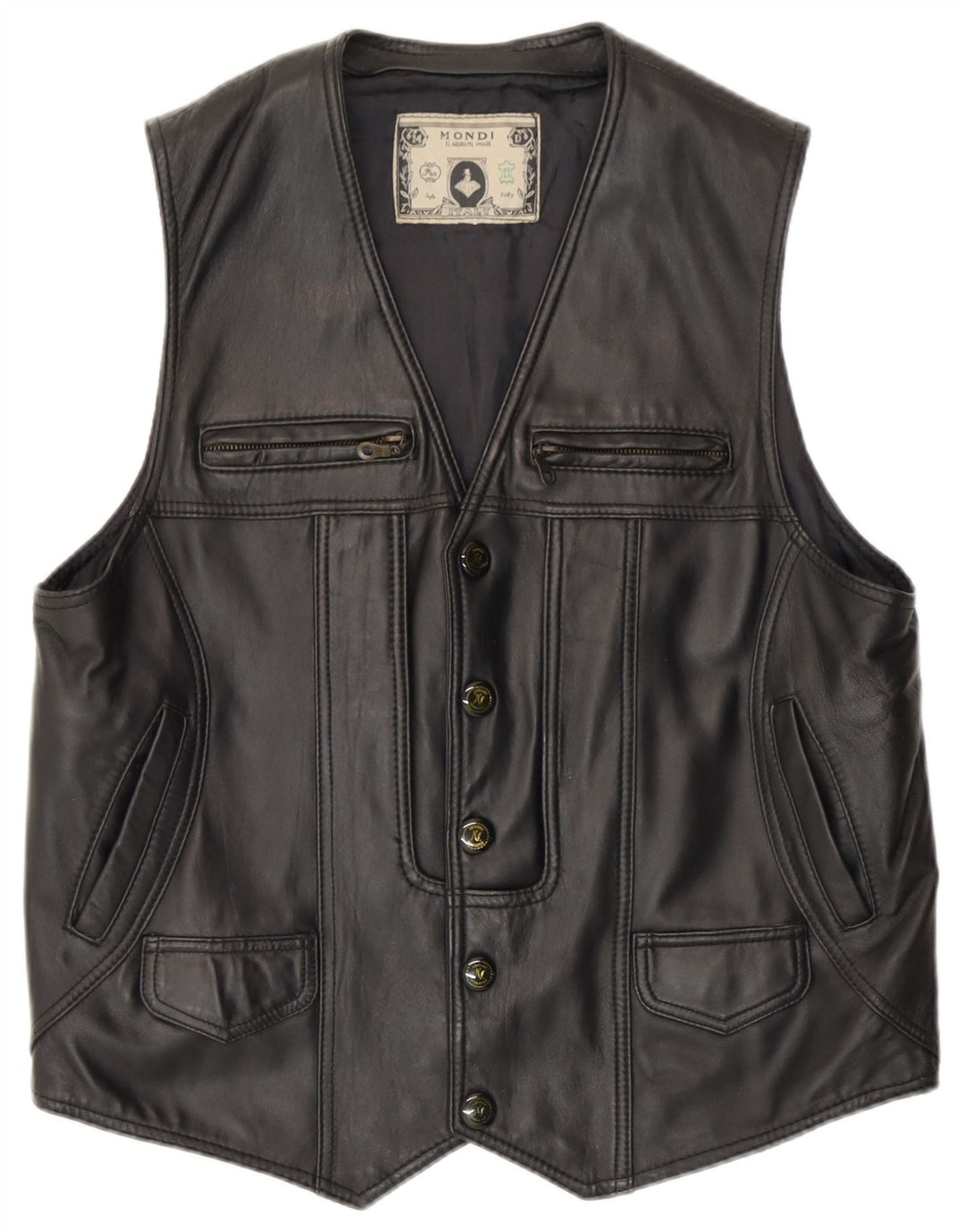 Mondi Gilet en cuir pour homme UK 36 Petit Noir